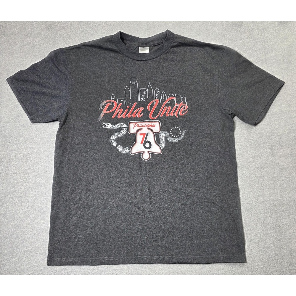 Philadelphia 76ers Shirt Mens Large Gray NBA Basketball Phila Unite Graphic Tee